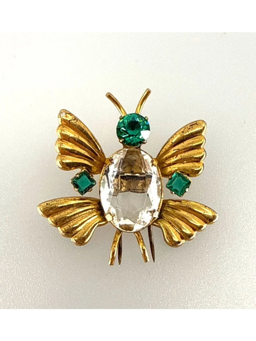 Stylish VTG 50's Sterling Silver Butterfly Fur Clip Green & Yellow